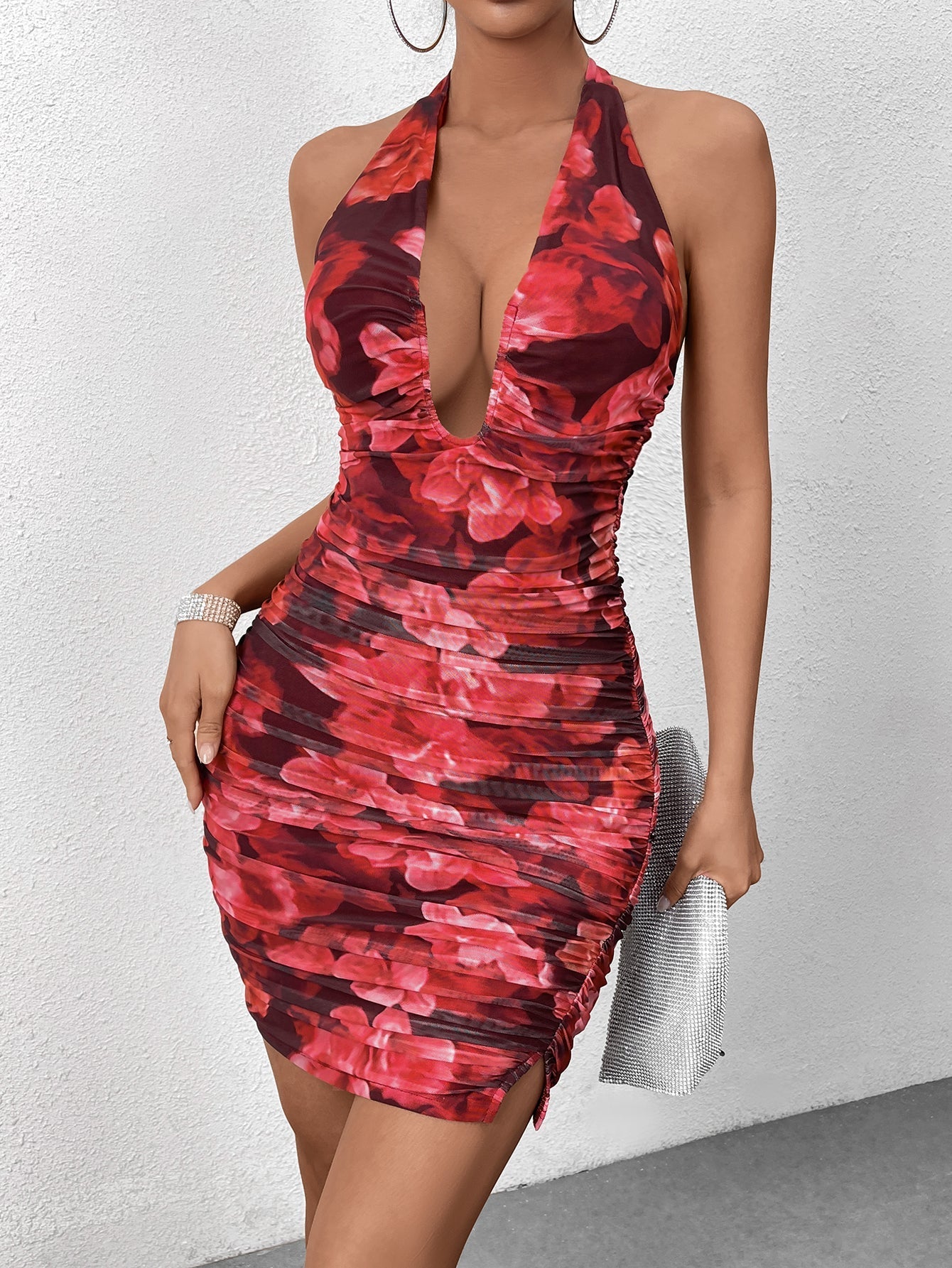Floral halterneck mini dress - View 6 | WEUXS