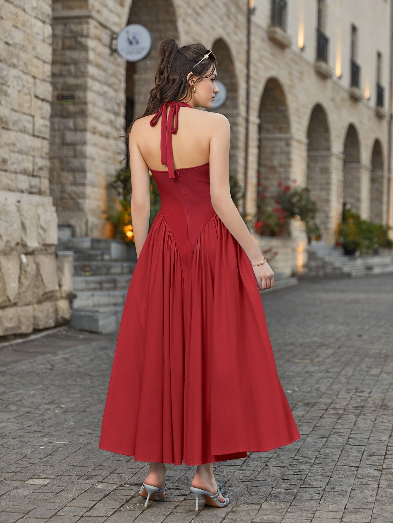 Halter Neck Maxi Dress with Ruched Waist - View 14 | WEUXS