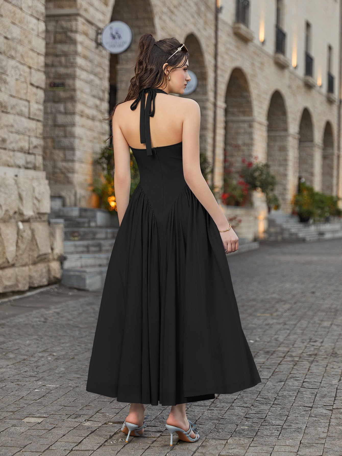 Halter Neck Maxi Dress with Ruched Waist - View 8 | WEUXS