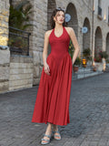 Halter Neck Maxi Dress with Ruched Waist - View 13 | WEUXS