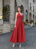 Halter Neck Maxi Dress with Ruched Waist - View 16 | WEUXS
