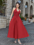 Halter Neck Maxi Dress with Ruched Waist - View 15 | WEUXS
