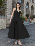 Halter Neck Maxi Dress with Ruched Waist - View 9 | WEUXS