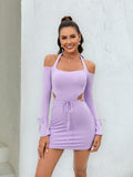 Halter neck cut out mini dress - View 6 | WEUXS