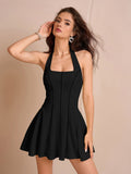 Halter neck fit and flare mini dress - View 7 | WEUXS