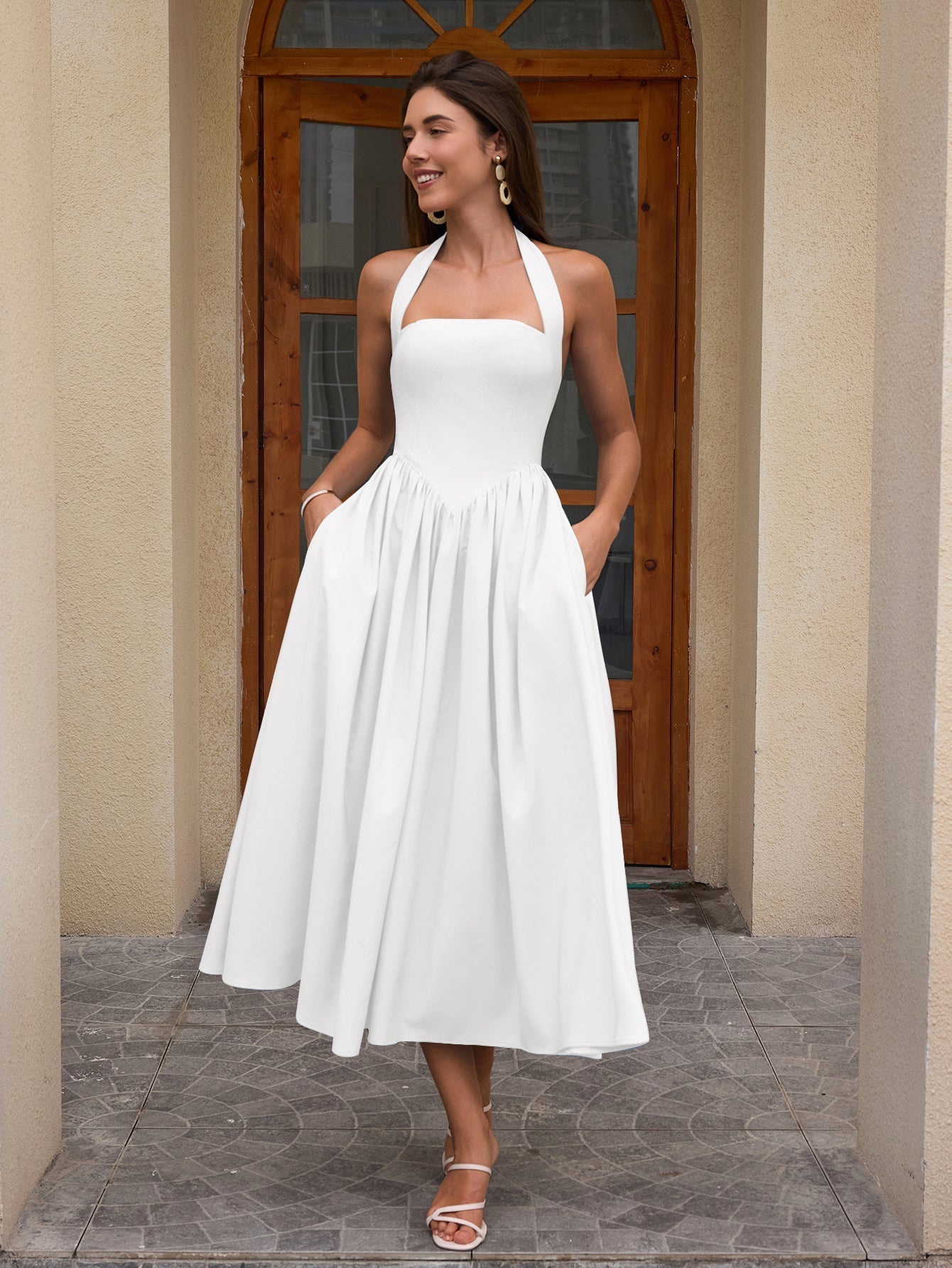 Halter neck maxi dress with pockets - View 7 | WEUXS