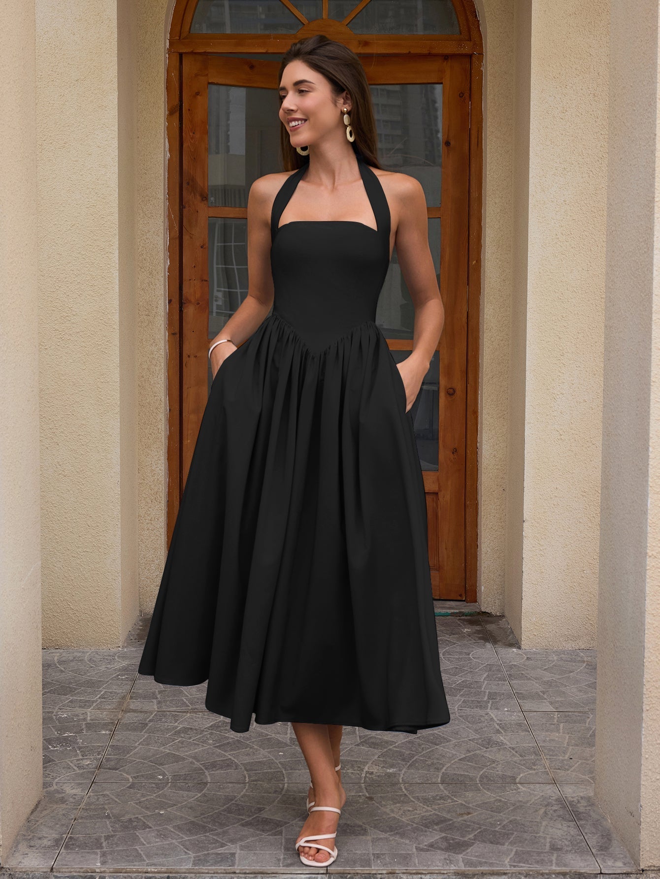 Halter neck maxi dress with pockets - View 13 | WEUXS