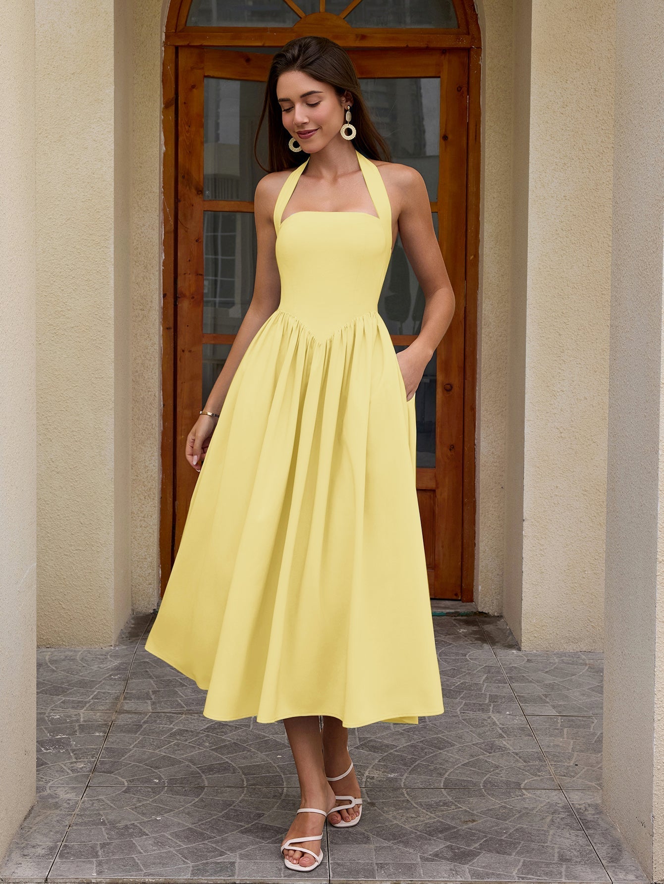Halter neck maxi dress with pockets - View 22 | WEUXS