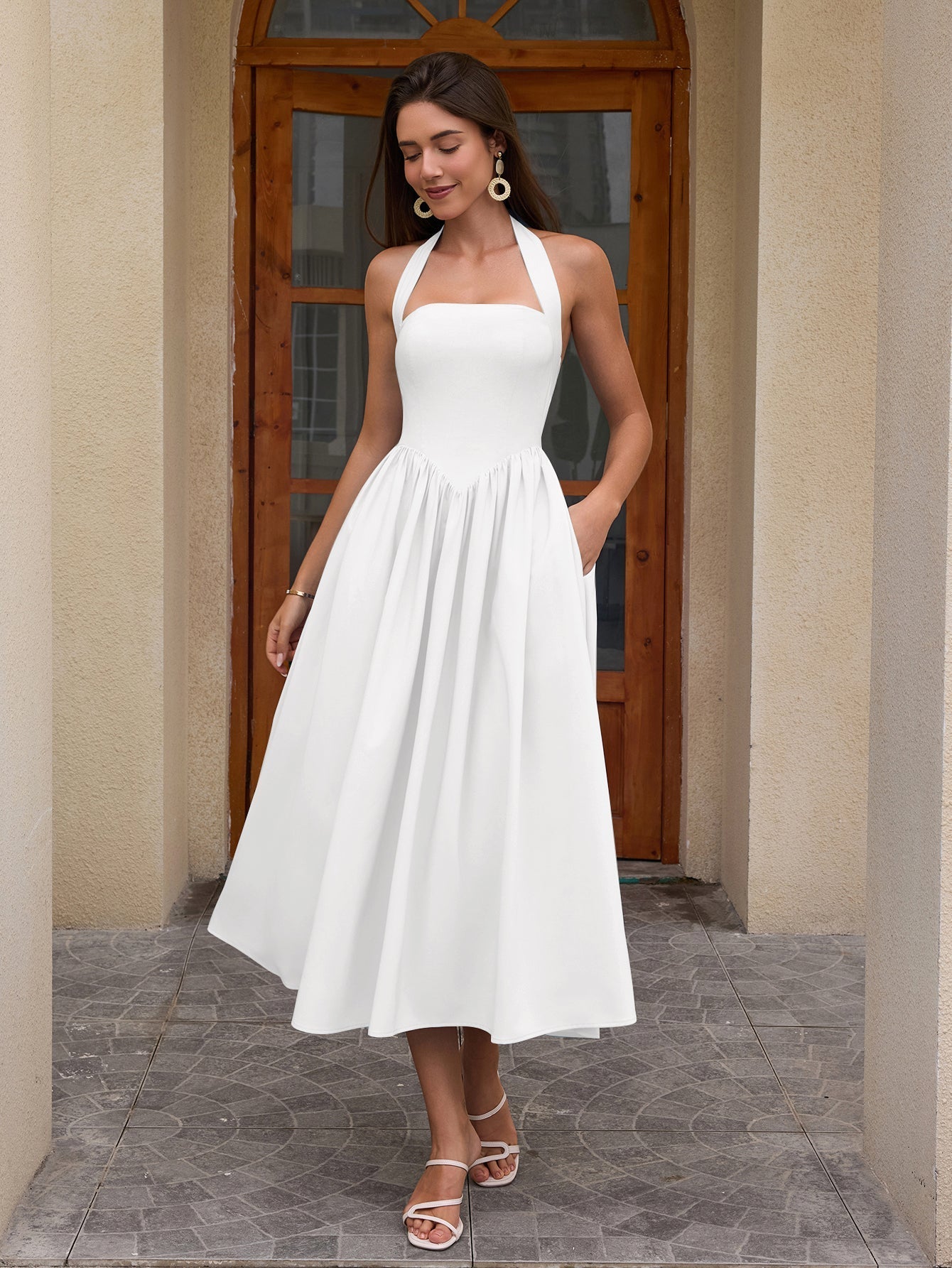 Halter neck maxi dress with pockets - View 10 | WEUXS