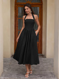 Halter neck maxi dress with pockets - View 16 | WEUXS