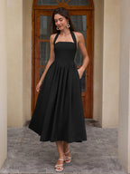 Halter neck maxi dress with pockets - View 16 | WEUXS