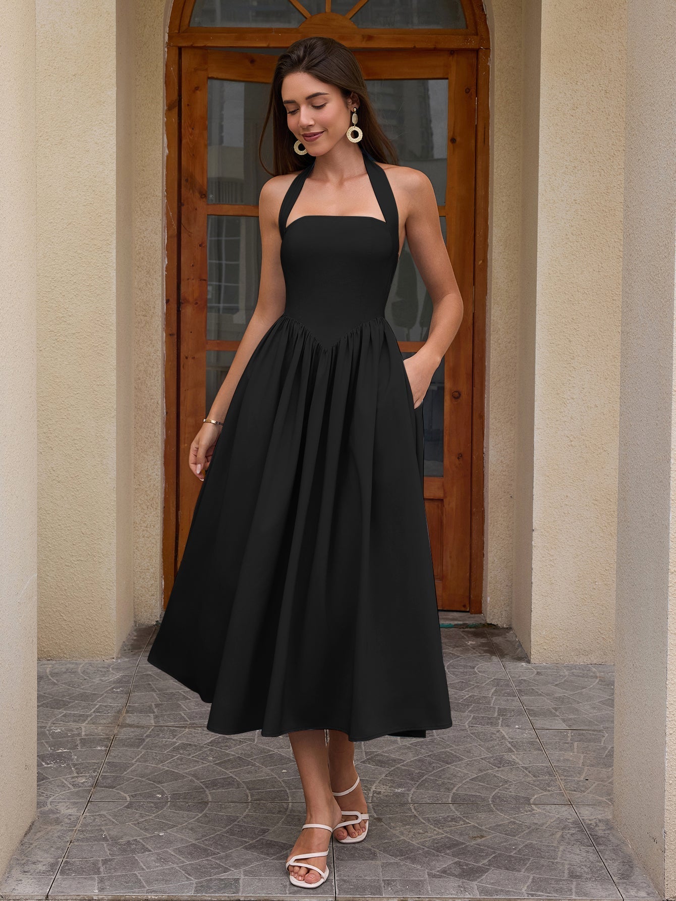 Halter neck maxi dress with pockets - View 16 | WEUXS