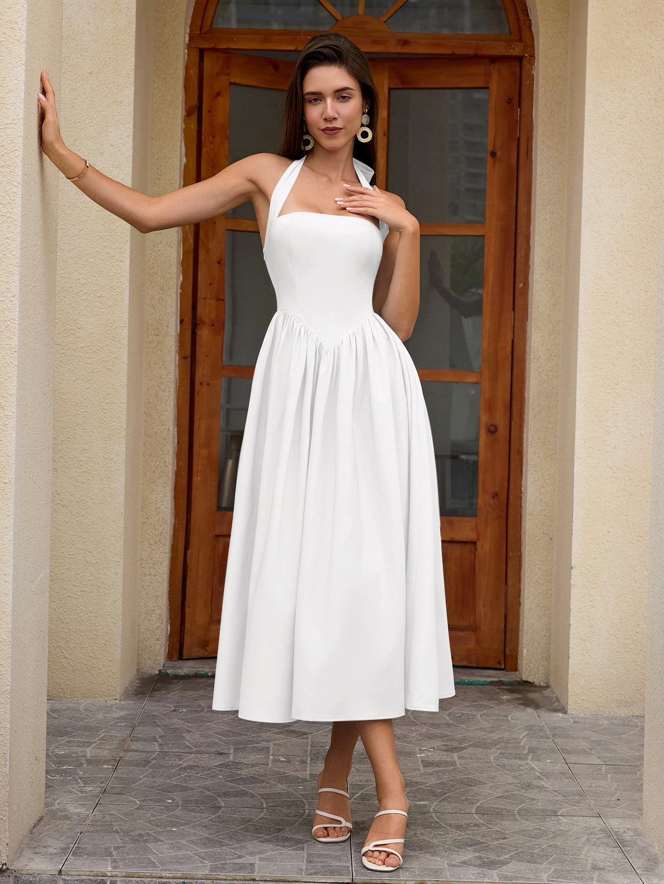 Halter neck maxi dress with pockets - View 9 | WEUXS