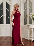 Halter neck ruched split thigh mesh maxi dress - View 6 | WEUXS