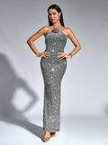Halter Sequin Mermaid Maxi Dress - View 6 | WEUXS