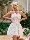 Halter Neck Lace Mini Dress - View 6 | WEUXS