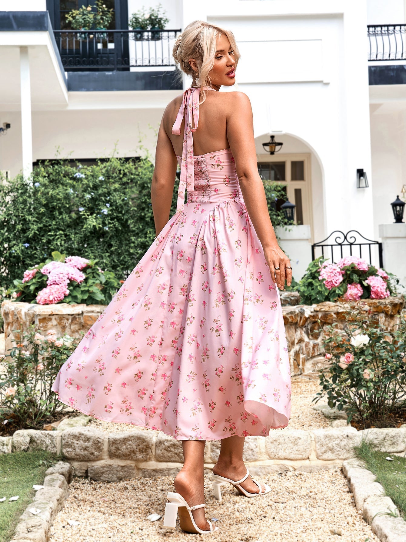 Floral halter midi dress with tie detail - View 26 | WEUXS