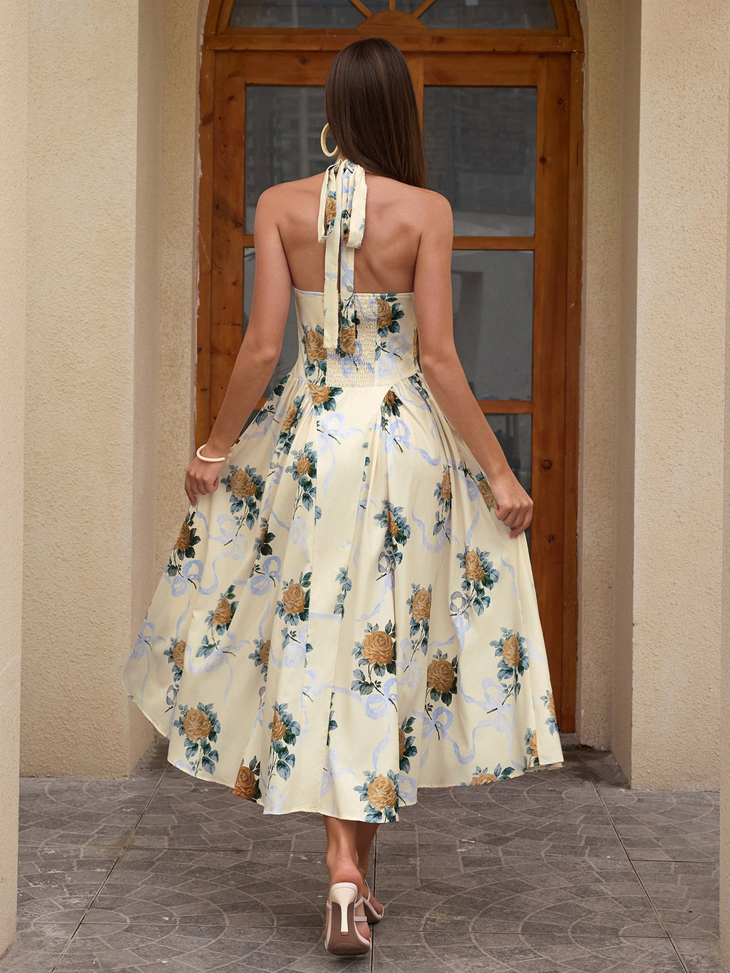 Floral halter midi dress with tie detail - View 8 | WEUXS