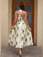Floral halter midi dress with tie detail - View 8 | WEUXS