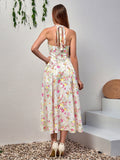Floral halter midi dress with tie detail - View 38 | WEUXS