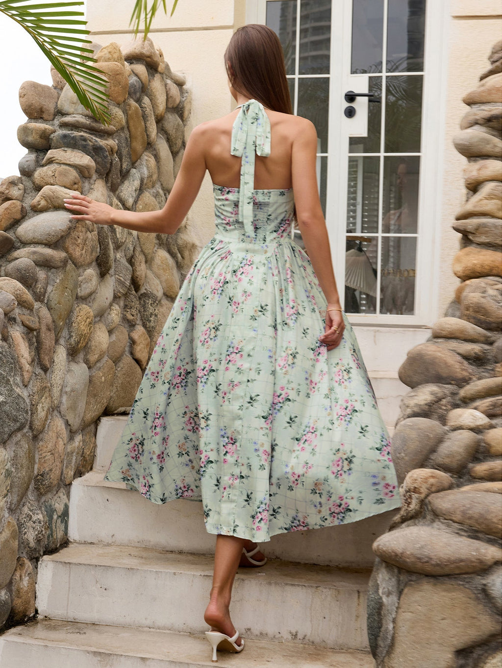 Floral halter midi dress with tie detail - View 14 | WEUXS