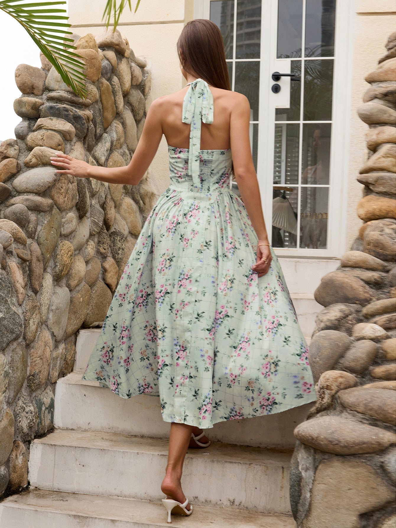 Floral halter midi dress with tie detail - View 14 | WEUXS