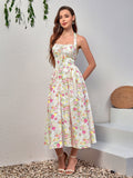 Floral halter midi dress with tie detail - View 42 | WEUXS