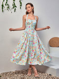 Floral halter midi dress with tie detail - View 36 | WEUXS