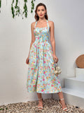 Floral halter midi dress with tie detail - View 35 | WEUXS