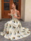 Floral halter midi dress with tie detail - View 10 | WEUXS