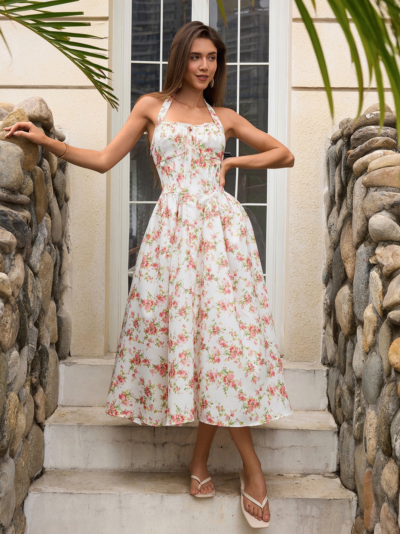Floral halter midi dress with tie detail - View 22 | WEUXS