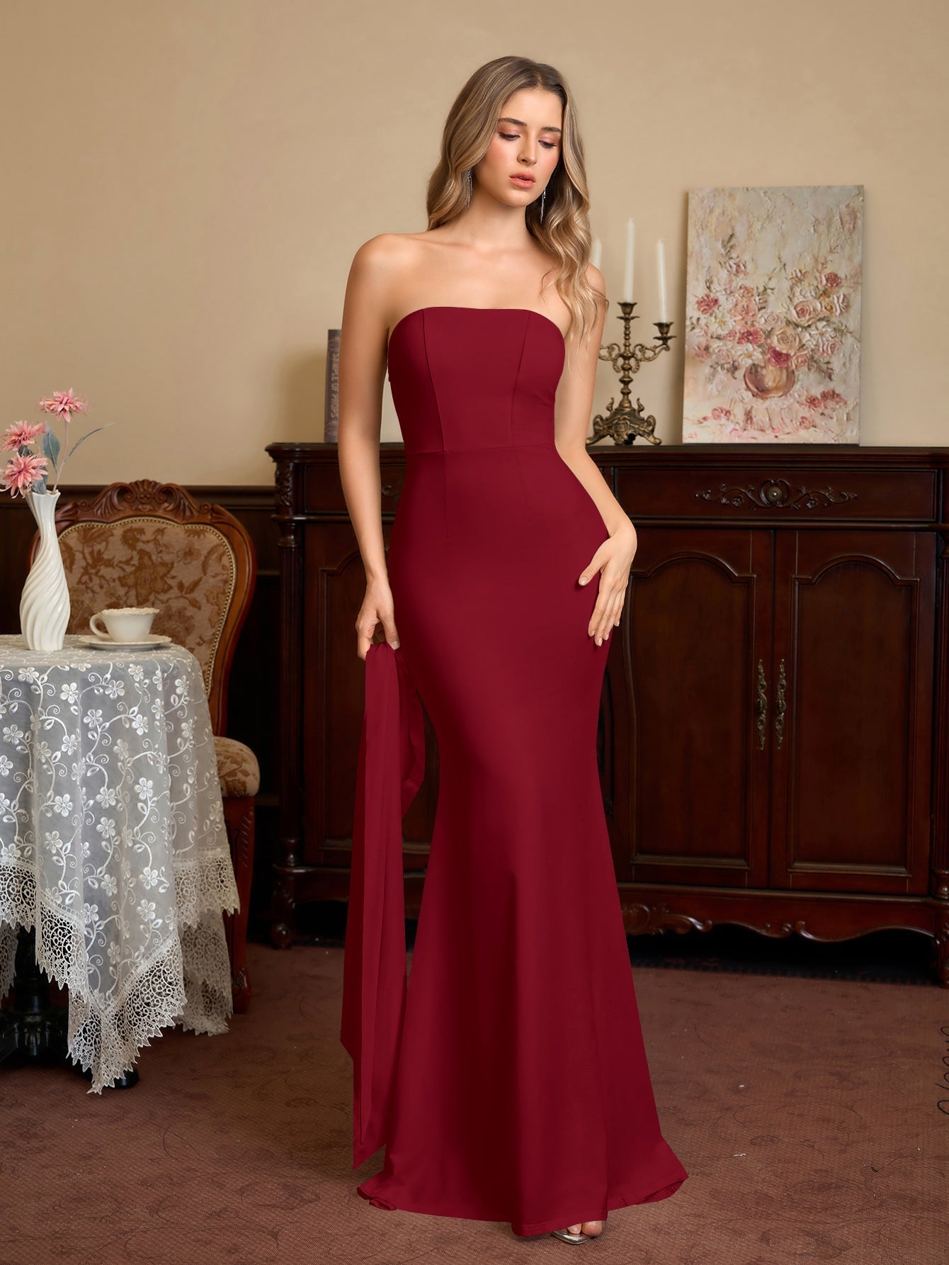 Mermaid Maxi Dress with Strapless Neckline - View 22 | WEUXS