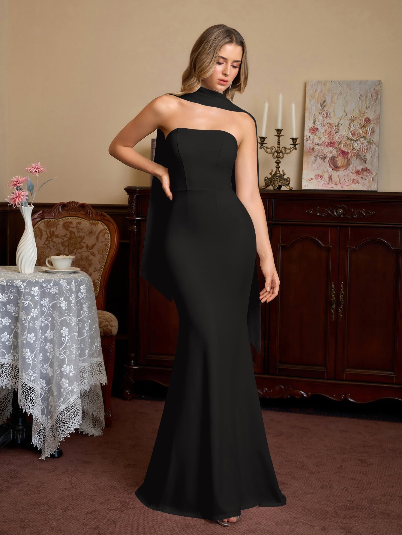 Mermaid Maxi Dress with Strapless Neckline - View 15 | WEUXS