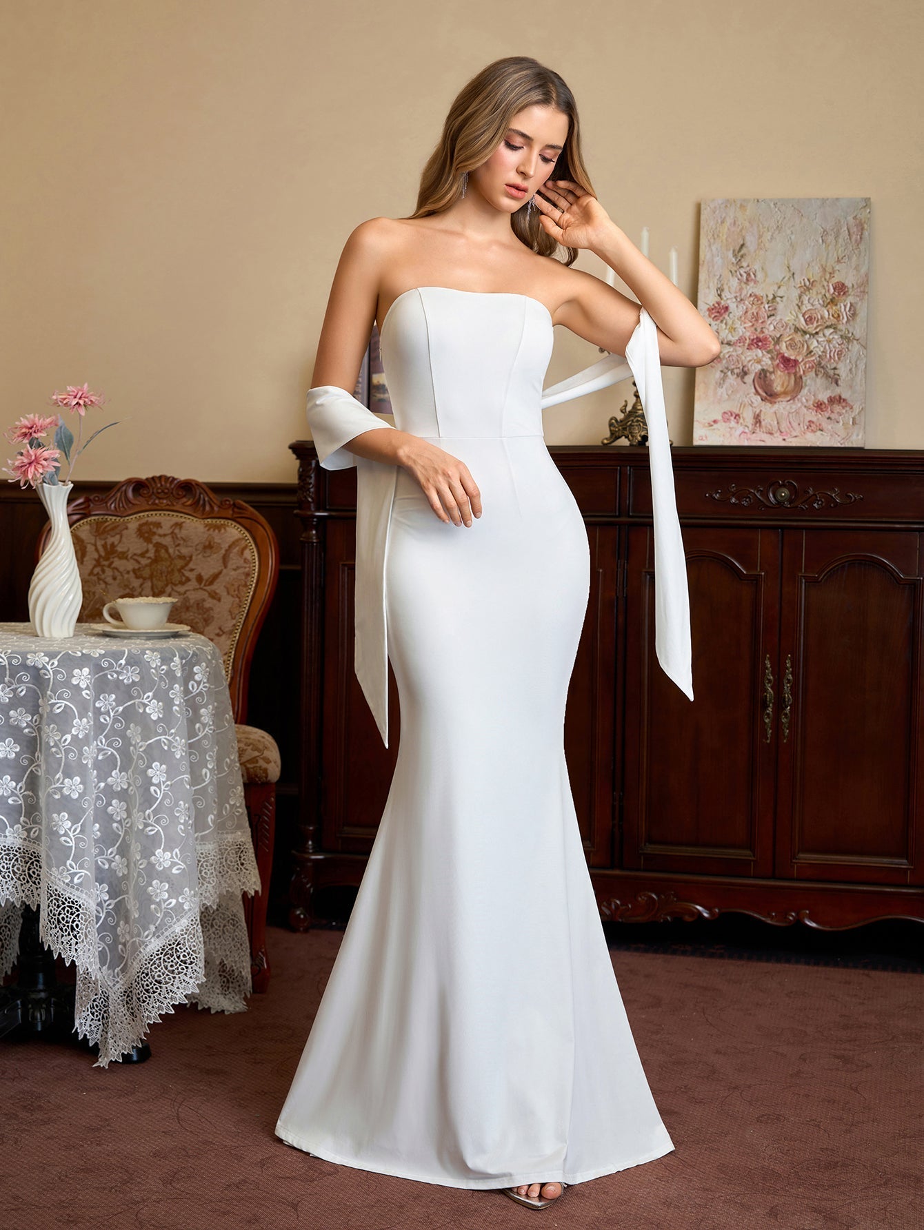 Mermaid Maxi Dress with Strapless Neckline - View 9 | WEUXS