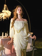 Elegant off-shoulder satin maxi dress with ruched detailing and gold-tone accent - View 10 | WEUXS