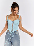 Blue Jacquard Crisscross Front Asymmetrical Hem Top - View 6 | WEUXS