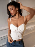 White Jacquard Knit Crop Top with Lace Trim - View 6 | WEUXS