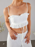 Jacquard Lace Trim Tie Front Top - View 6 | WEUXS