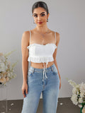 lace trim tie front jacquard top#color_white