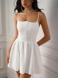 White Jacquard Mini Dress with Flared Hem and Sweetheart Neckline - View 6 | WEUXS