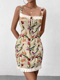 Floral jacquard tie front dress with ruffle hem - View 6 | WEUXS