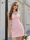 Mini dress with lace bodice, ruched bust, and bow tie back - View 6 | WEUXS
