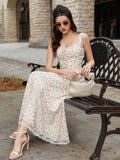 Floral print maxi dress with tie front and lace trim - View 6 | WEUXS