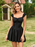 Fitted mini dress with lace trim and ruched bodice - View 7 | WEUXS