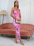tie back floral lace trim bodycon dress#color_pink