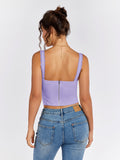 Lace trim tie front ruched tank top - View 32 | WEUXS