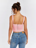 Lace trim tie front ruched tank top - View 14 | WEUXS