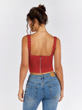 Lace trim tie front ruched tank top - View 26 | WEUXS