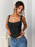 Lace trim tie front ruched tank top - View 24 | WEUXS