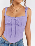 Lace trim tie front ruched tank top - View 36 | WEUXS